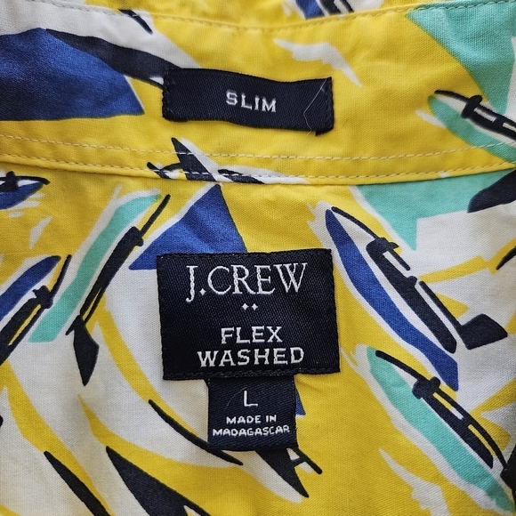 J. Crew Flex Washed Casual Yellow & Blue Button Down Sailboat Shirt Slim Sz LG - Picture 5 of 6